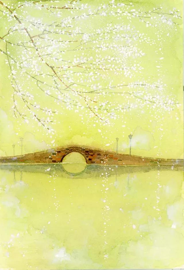 古风美景水彩插画林花扫更落径草踏还生