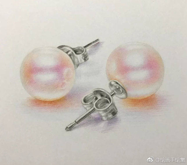 彩铅手绘珍珠耳钉