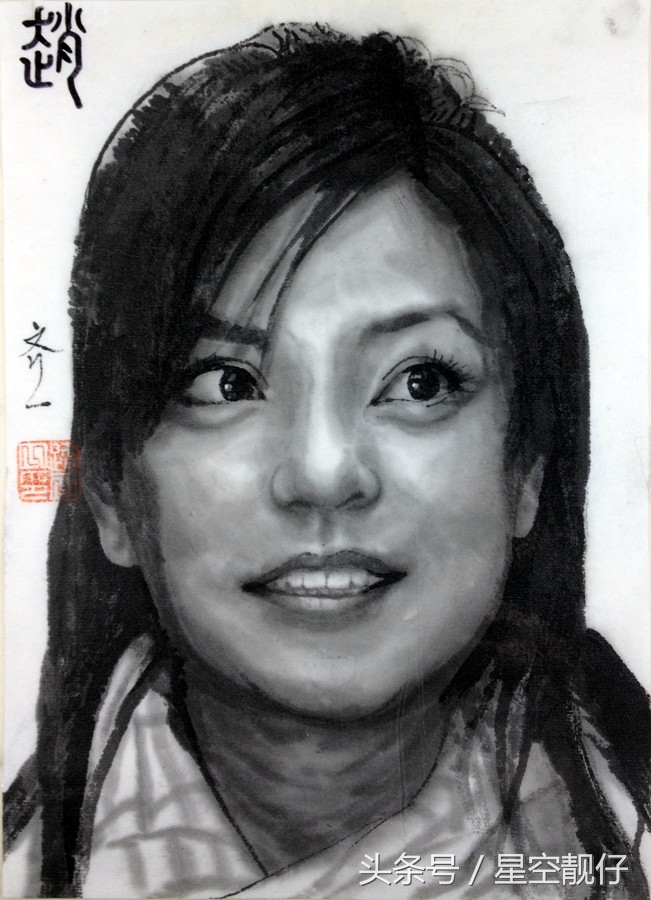 路齐一水墨画明星肖像作品