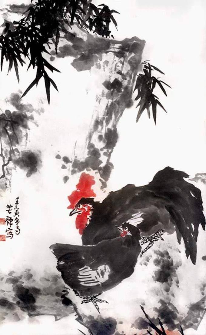 李苦禅双鸡图李苦禅双鹭作品:双禽白荷李苦禅双鹰作品:双栖图李苦禅