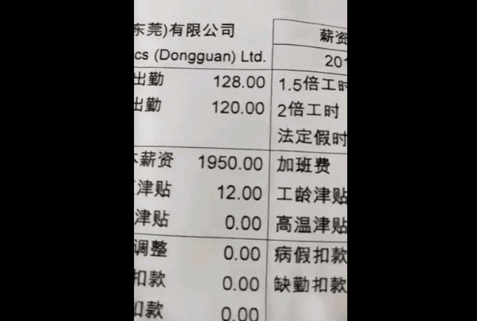 电子厂"打工妹"晒工资条, 网友: 看完有点心酸!