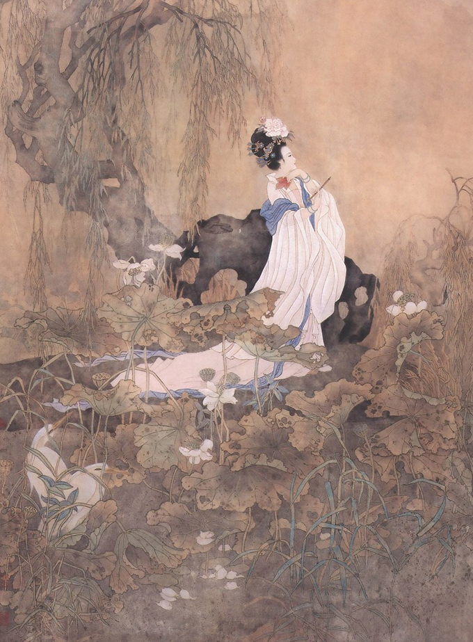 彭连熙精美工笔仕女图