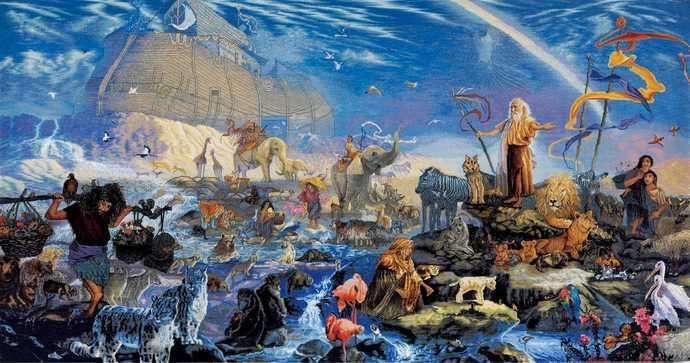 考古学家在山洞发现神秘壁画雕刻远古人类用诺亚方舟逃难的画面