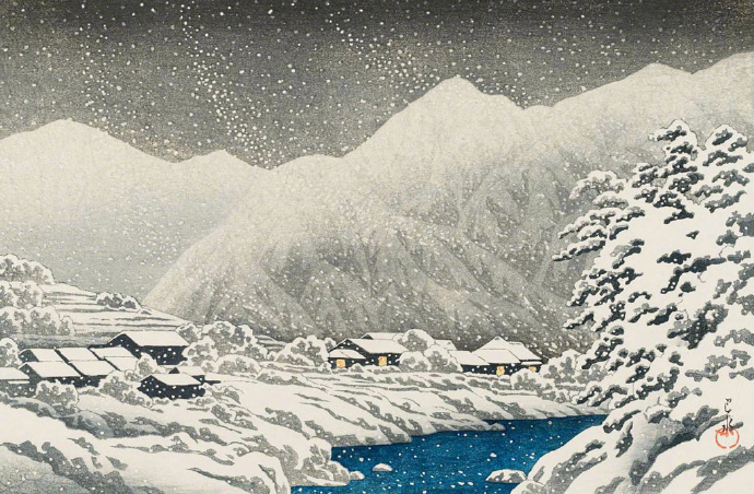 日本大师的雪景版画图