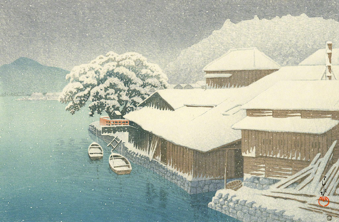 日本大师的雪景版画图