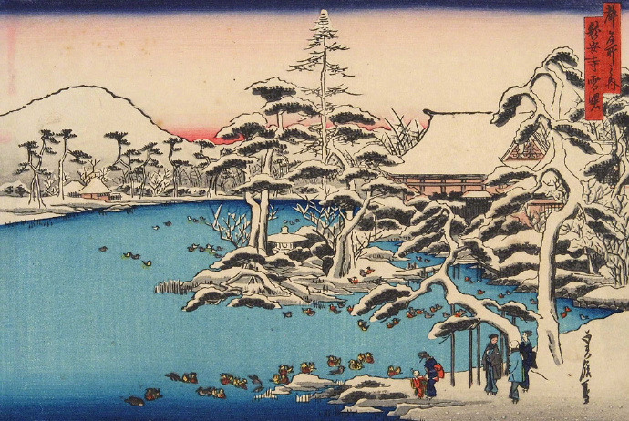 日本大师的雪景版画图