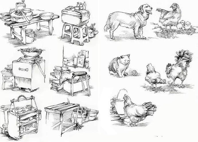 场景道具素材|速写|色彩|朱传奇_新浪新闻