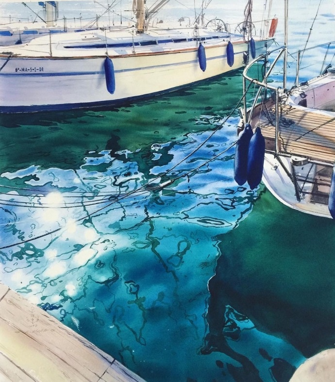 水彩手绘~逼真的水面|julia barminova