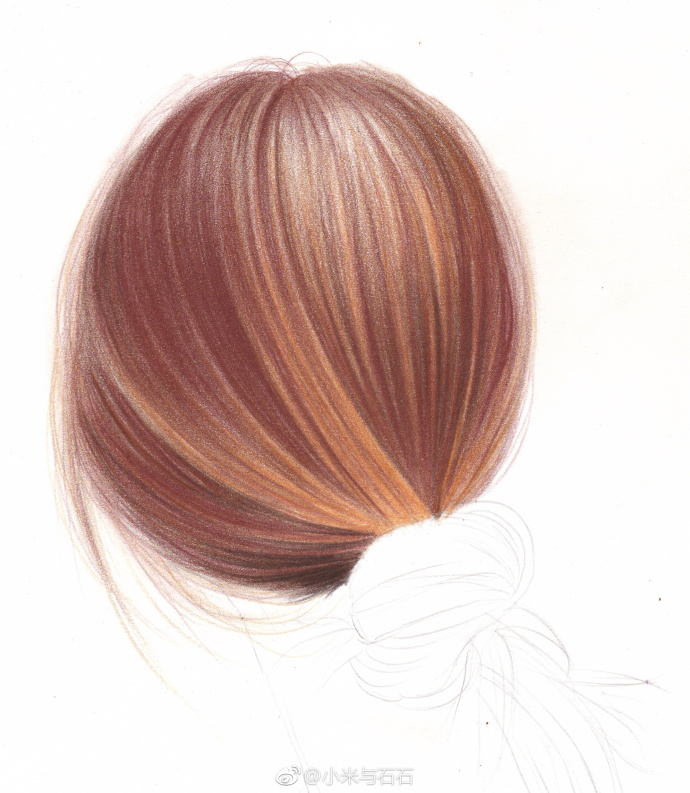 彩铅手绘-头发 作者: 2小时教你12个颜色画一幅唯美马尾
