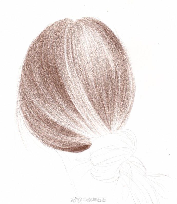 彩铅手绘-头发 作者: 2小时教你12个颜色画一幅唯美马尾