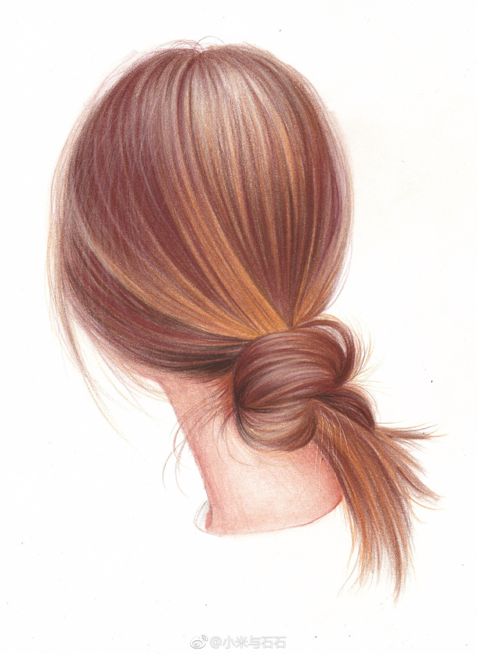 彩铅手绘-头发 作者: 2小时教你12个颜色画一幅唯美马尾