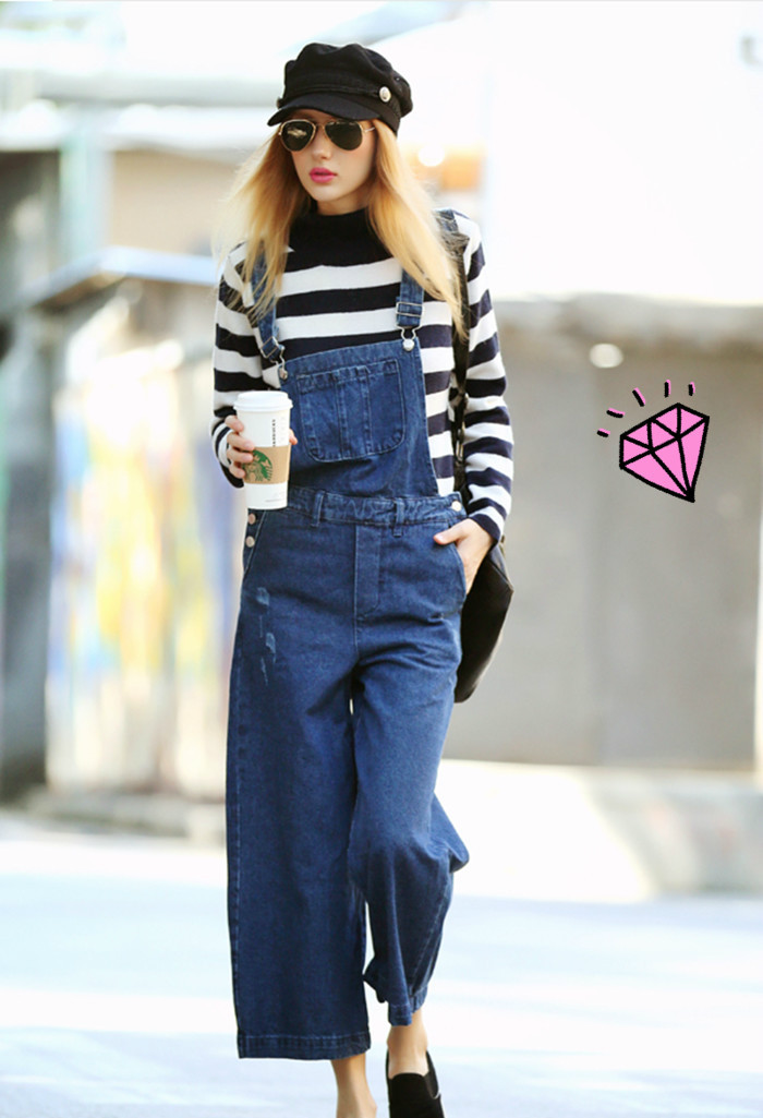 街拍达人示范10套背带裤穿搭,没有装嫩嫌疑的减龄神器