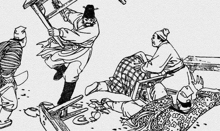 程咬金在尤家楼吃饭不给钱,掌柜的把眼一瞪,说如果没钱就要下板子打人