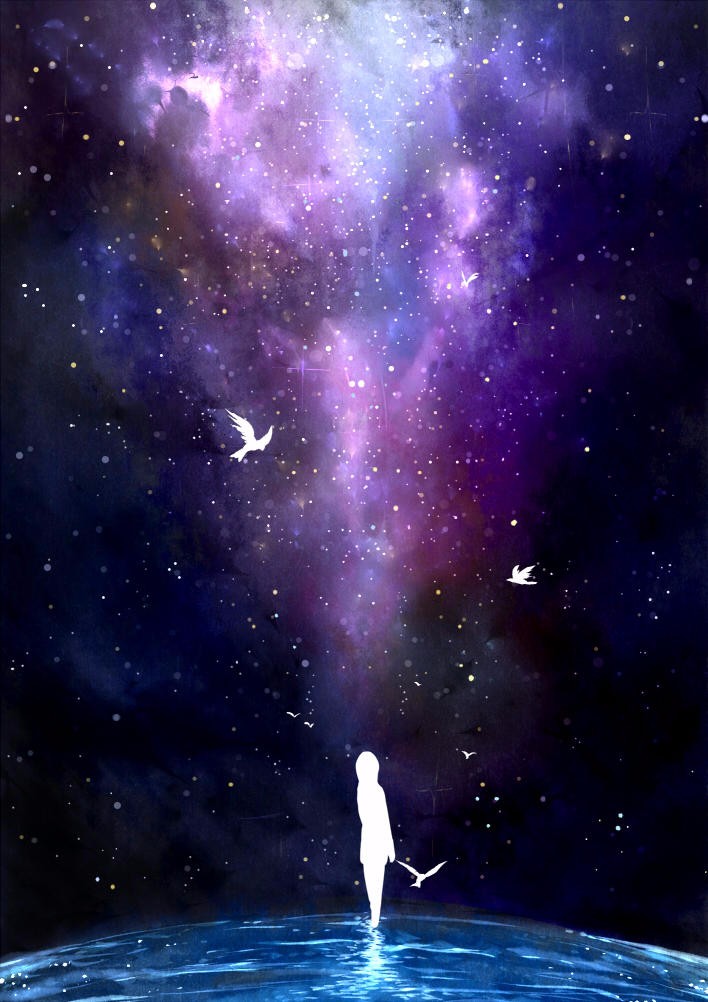 动漫二次元星空深爱之人藏心不挂嘴久念之人在梦不在眼