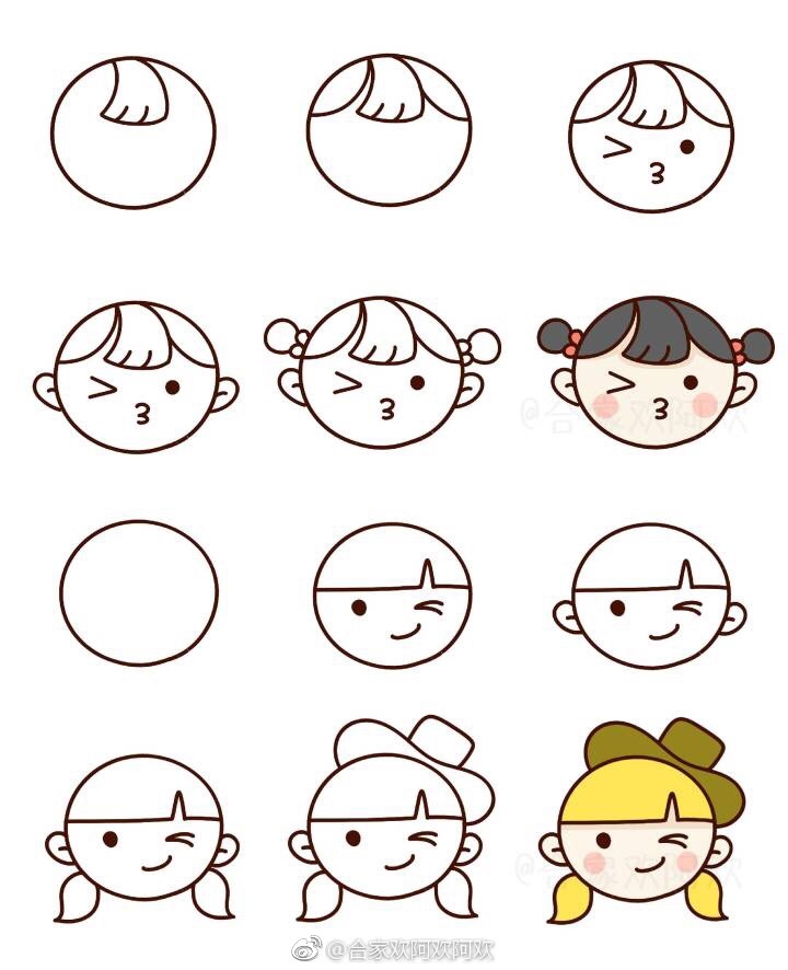 用圆形画出的简笔画小头像