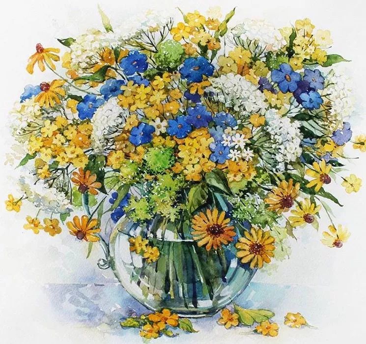 给我一支水彩笔还你一片花团锦簇最美花卉水彩插画
