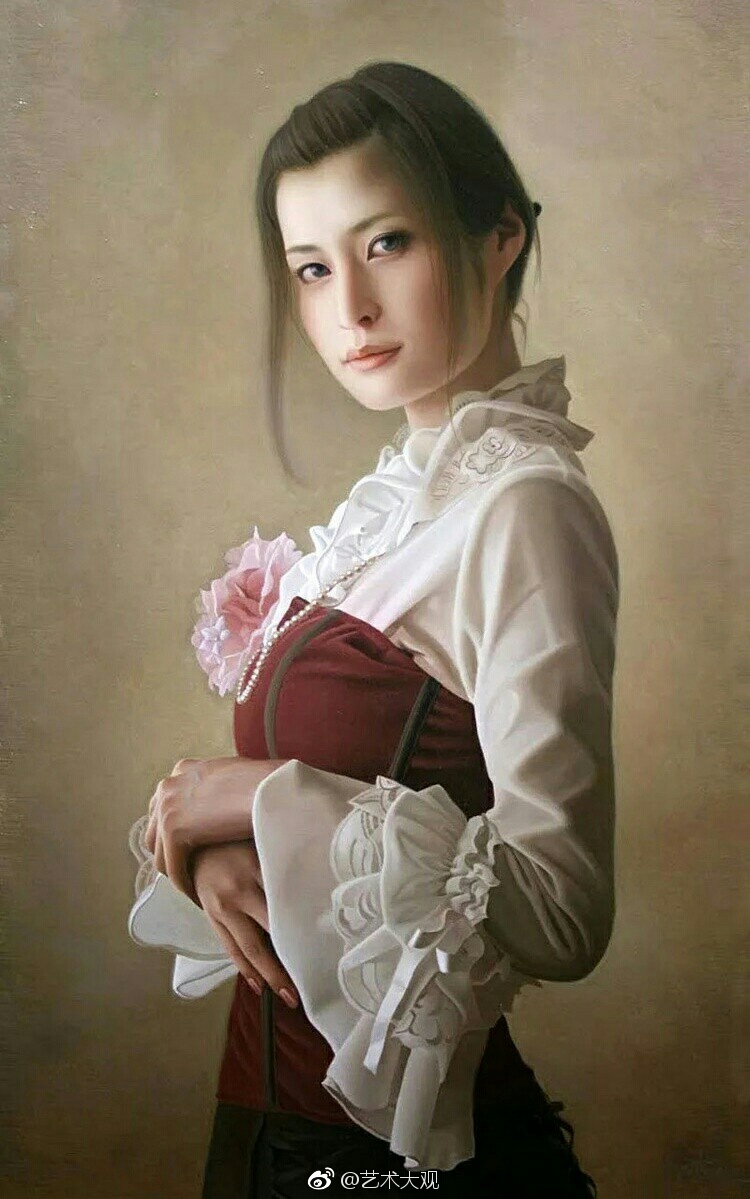 日本画家冈靖知写实人像油画选集