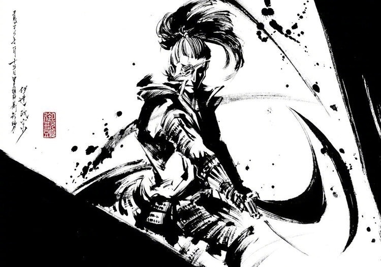 日本墨绘师御歌头水墨古风作品
