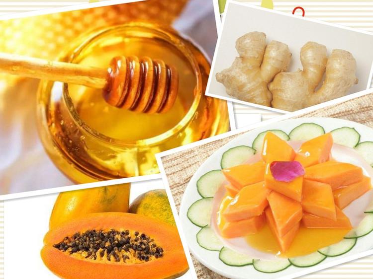 1,蜜汁木瓜木瓜1个,蜂蜜适量,生姜2克.