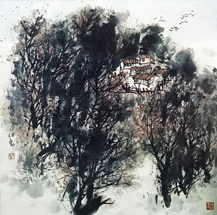 枫叶黄花于瑞平国画:陈家院水库胡公寿国画山水孙晓国画:残荷郑伯劲