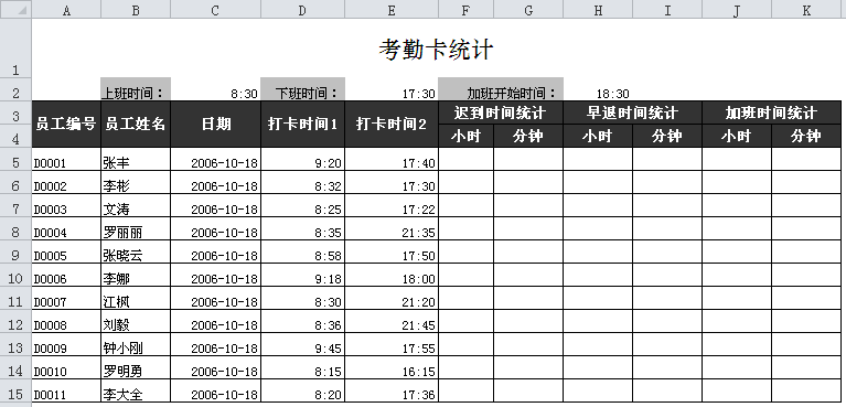 excel常用函数公式教程系列二 时间函数之考勤卡统计