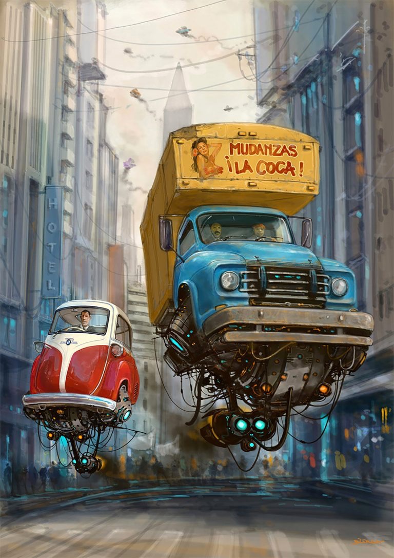 alejandro burdisio概念插画作品:飞翔的汽车
