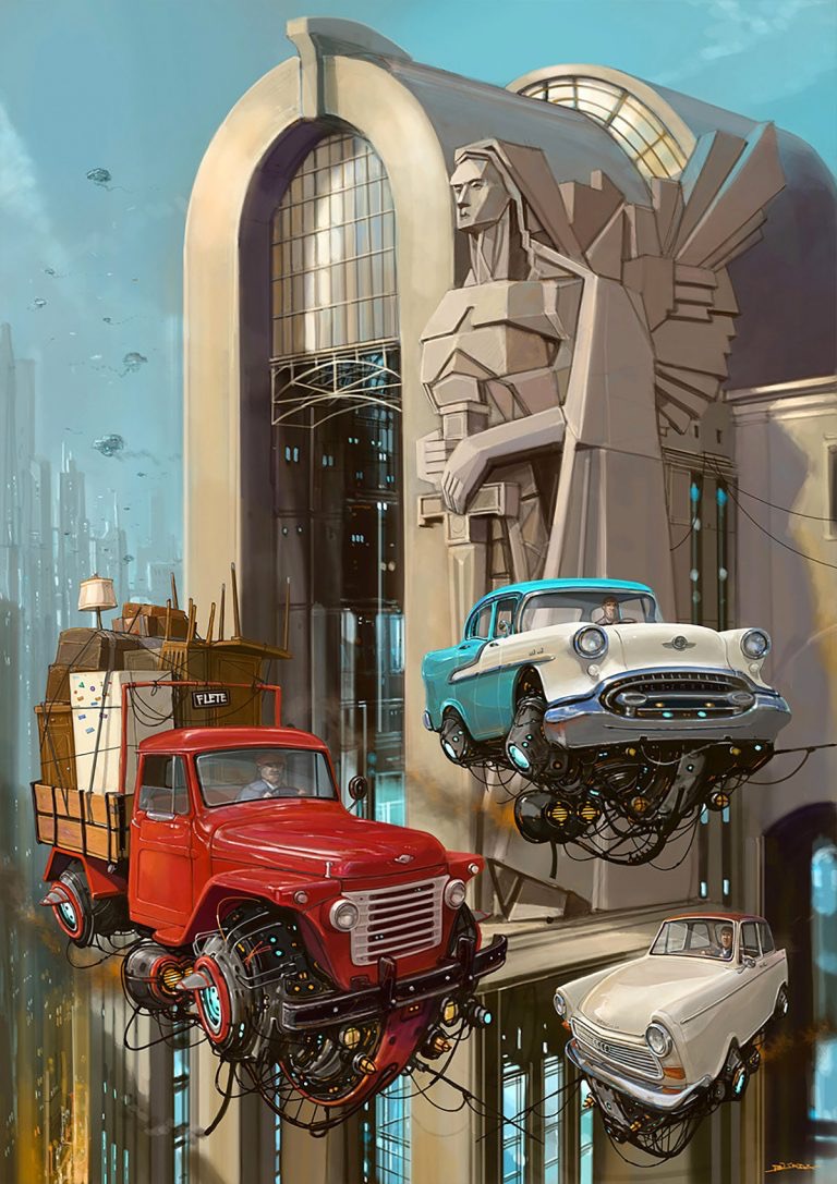 alejandro burdisio概念插画作品:飞翔的汽车