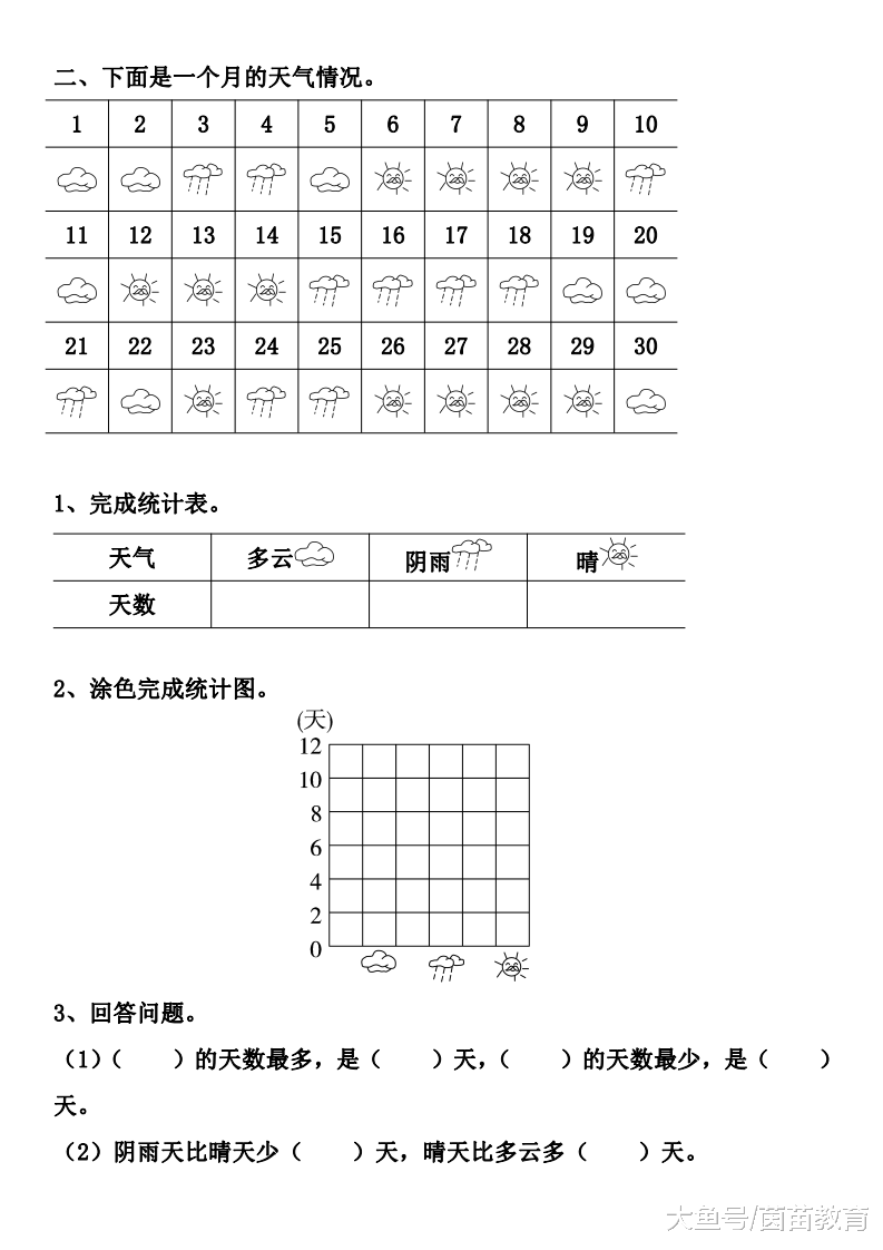 一课一练: 二年级下册第一单元数学《数据收集和整理》