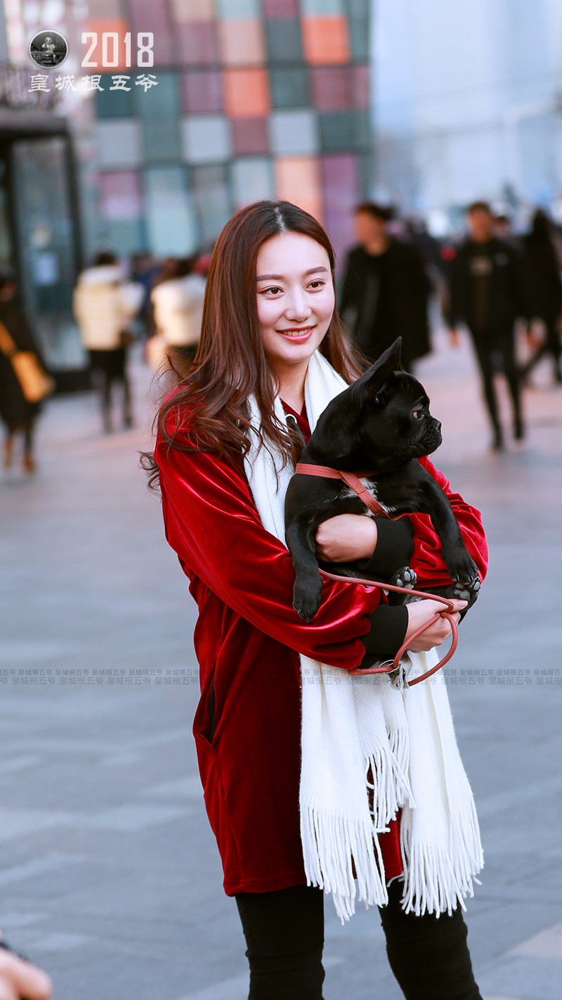 2018狗年街拍:三里屯巧遇一个怀里抱着小狗的时尚美女
