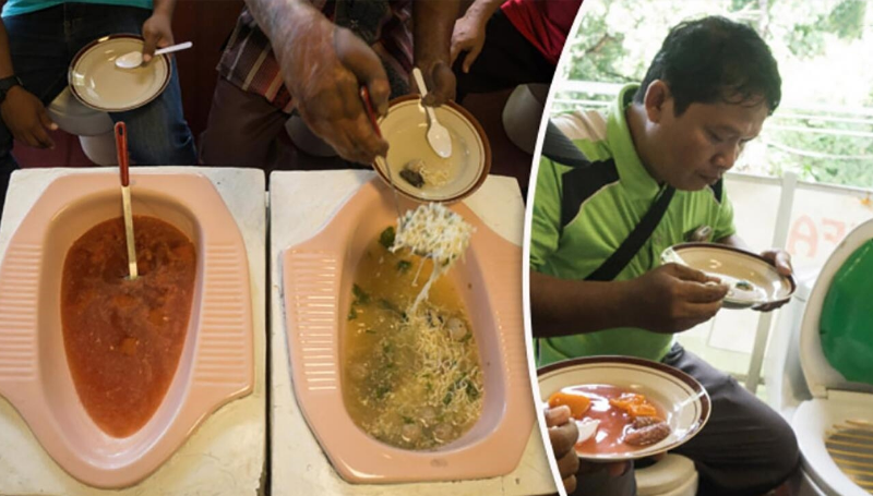 这家餐厅用蹲便器做餐具,印尼的奇葩就餐文化
