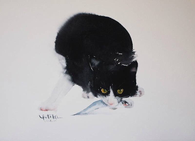 来自日本水彩画家:村上豊 (转) @微博人文艺术 @爱微藏 67画猫.