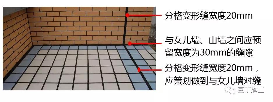 ③女儿墙,山墙部位伸缩缝为30mm,中间为20mm;采用沥青砂填缝,细石砼