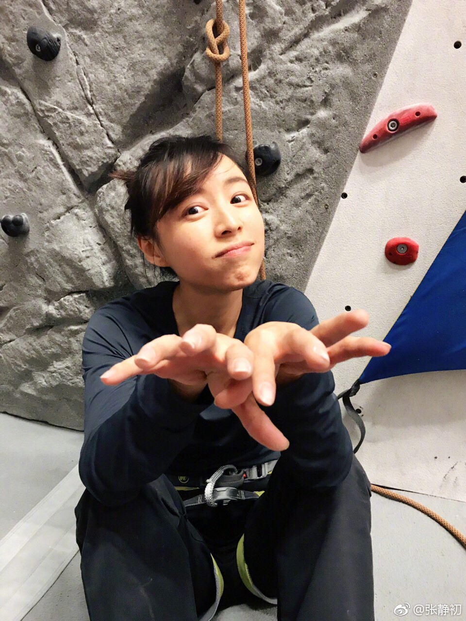 张静初挑战攀岩"受伤" 自称第二张脸已毁容