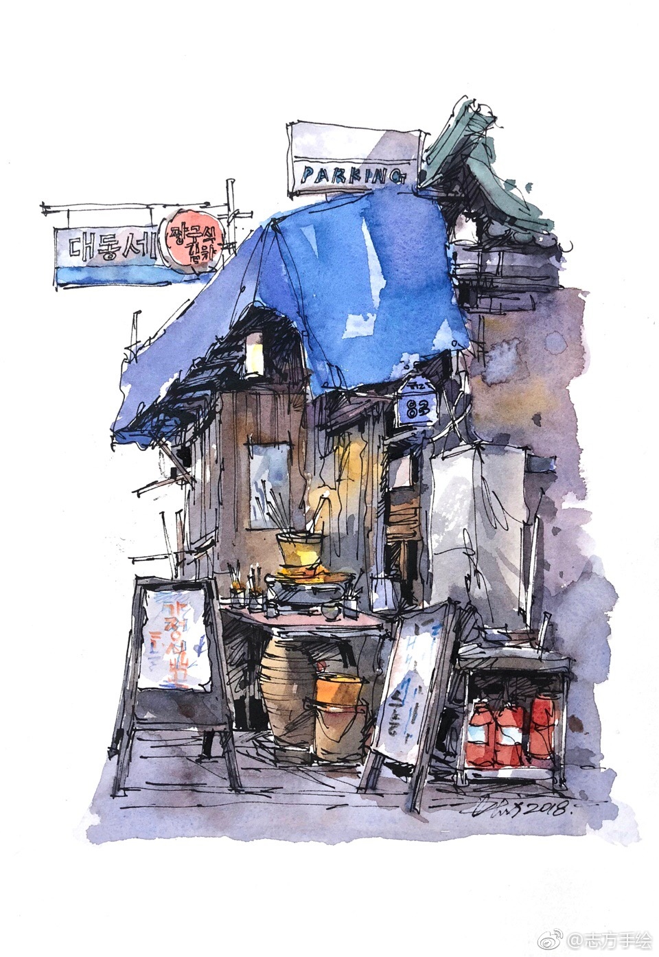 钢笔淡彩作品分享作者