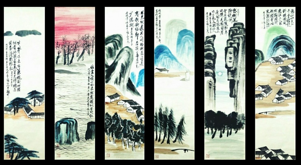 齐白石再传弟子著名书画家李亮原版亲笔再现巨作《山水十二条屏》