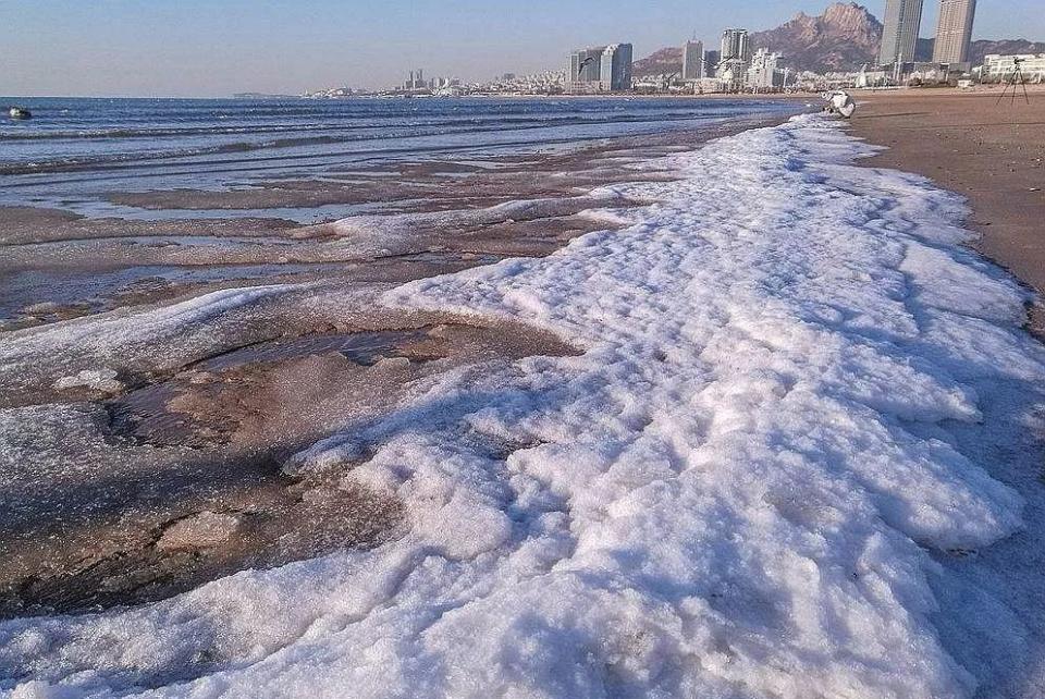 零下十二度的青岛,连大海都结冰了!听说周末还有雪?