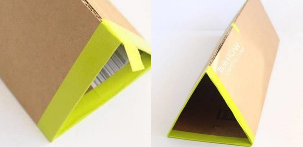 用纸皮板做成三棱柱形,随后省去一笔买鞋架的费用