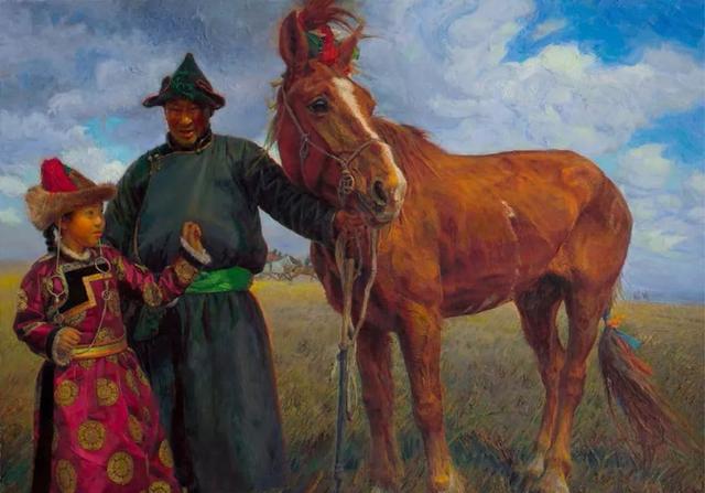 龙力游《格格欲骑马》布面油画 80×100cm 2018年李士进《长椅之二》