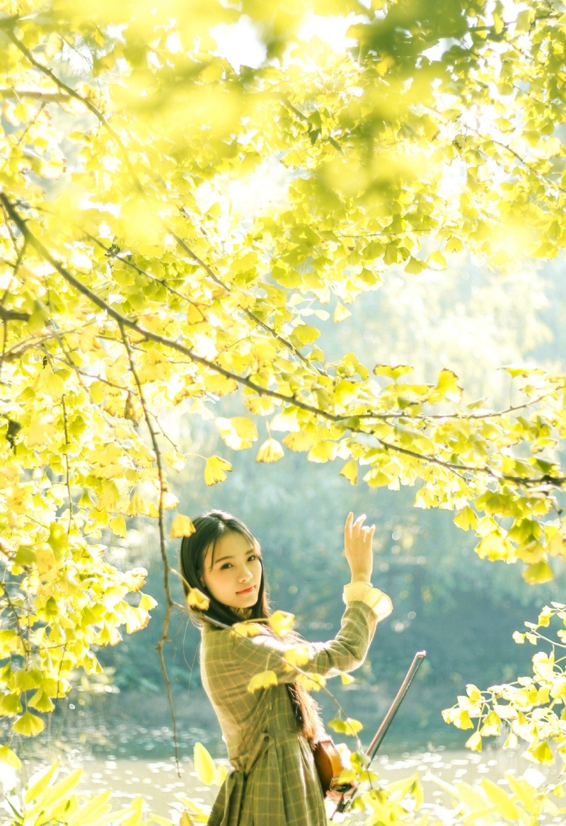 深秋中的小提琴气质美女森系长裙恬静写真集 @微相册 @微博