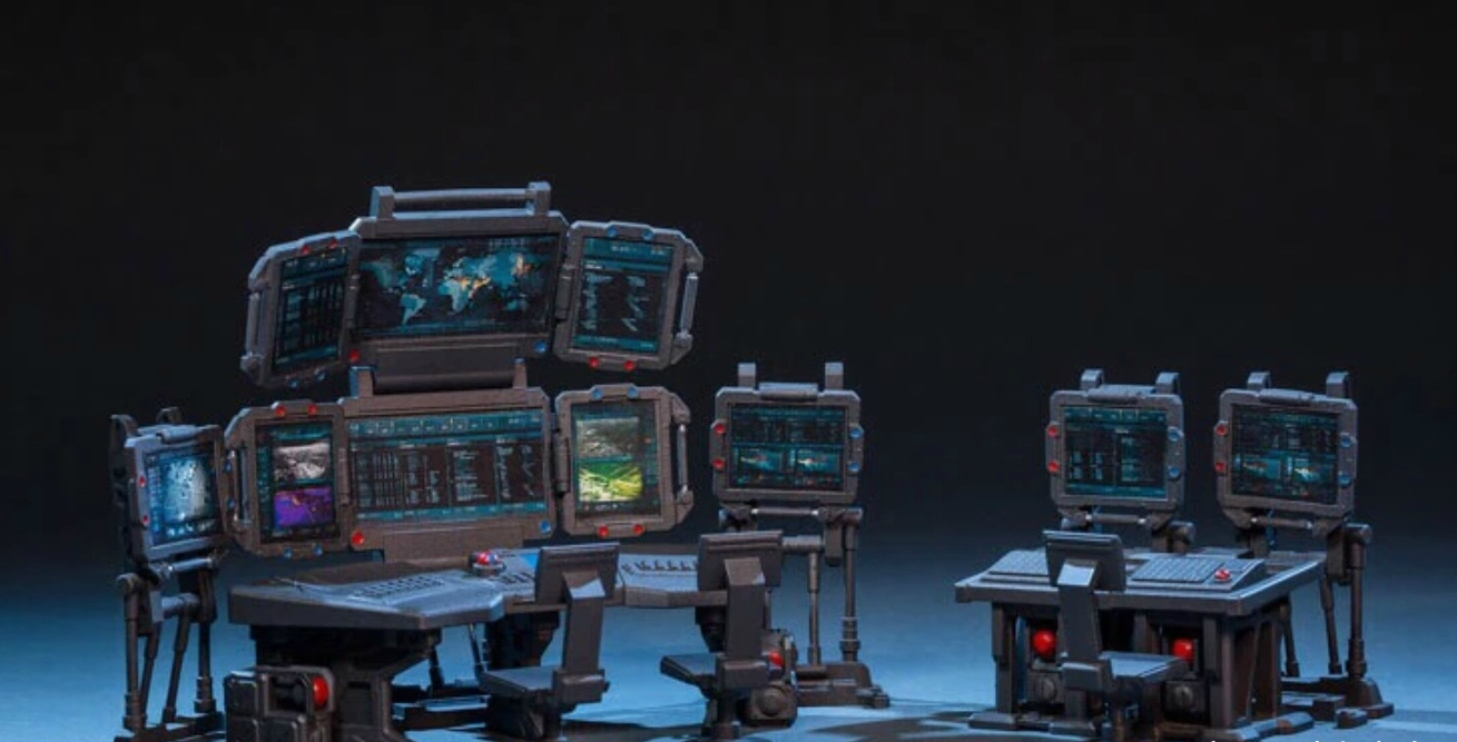 手办模型情景展示,暗源场景组合站地指挥中心兵人场景