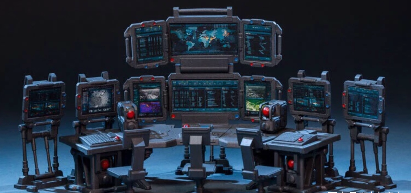 手办模型情景展示,暗源场景组合站地指挥中心兵人场景