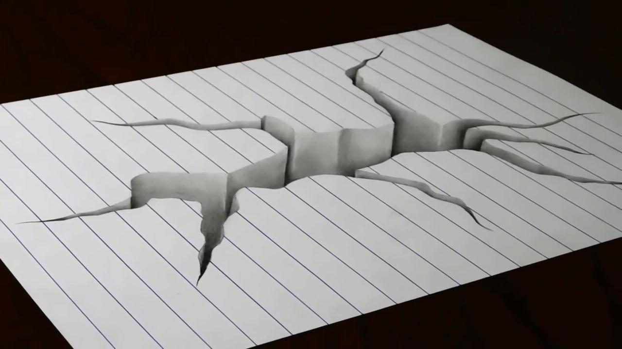 神奇的视觉错觉如何在纸上绘出3d裂痕效果