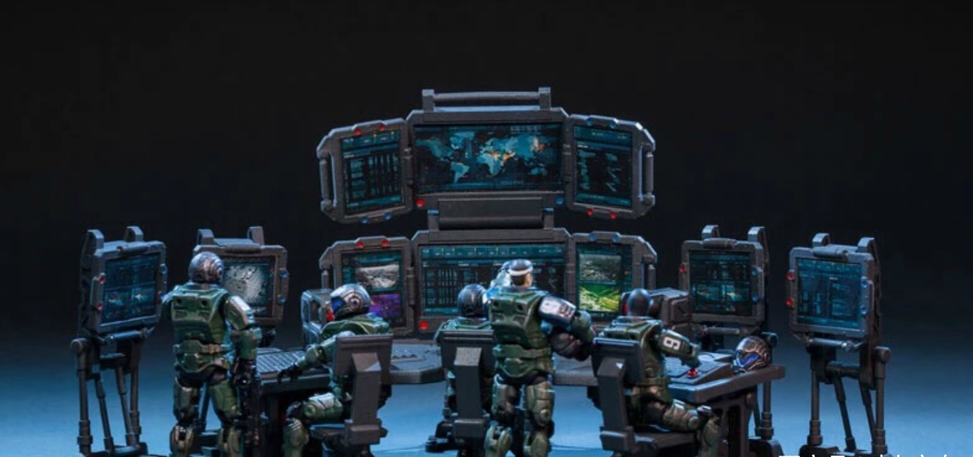 手办模型情景展示,暗源场景组合站地指挥中心兵人场景