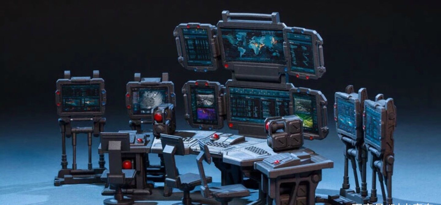 手办模型情景展示,暗源场景组合站地指挥中心兵人场景