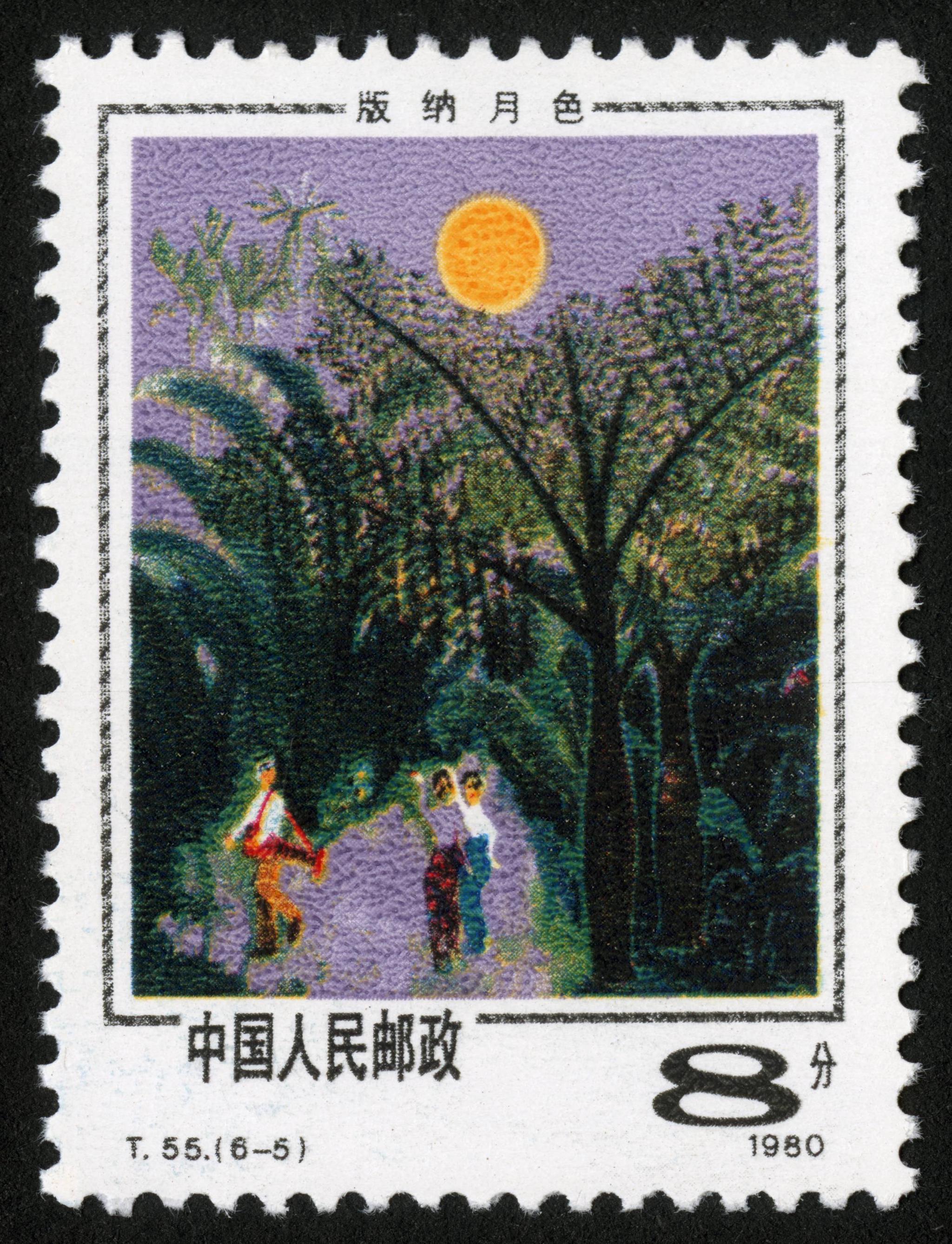 西双版纳风光编号t55,1981/1/20发行,影写版,共六张:碧水晨曦,傣族