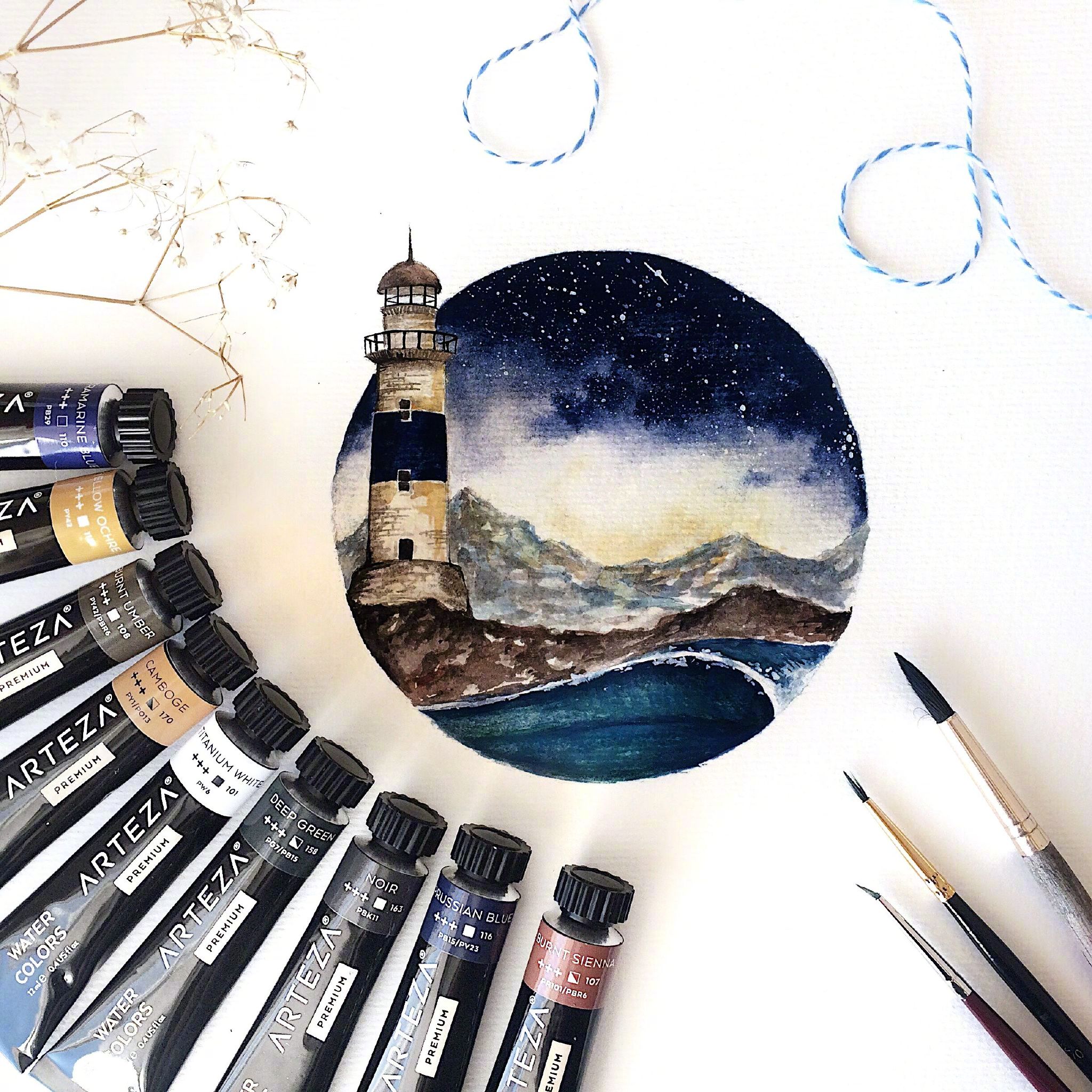 圆形风景水彩插画 ins:rosies.sketchbook