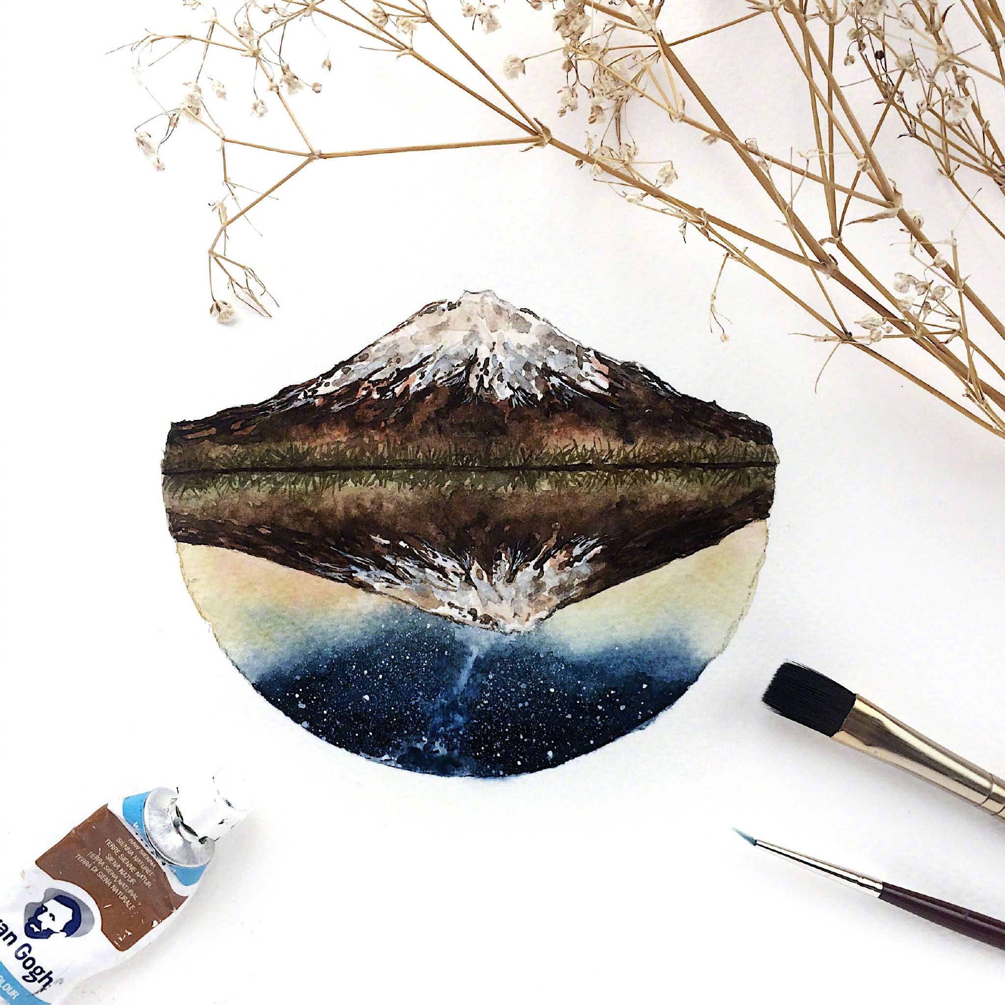 圆形风景水彩插画 ins:rosies.sketchbook