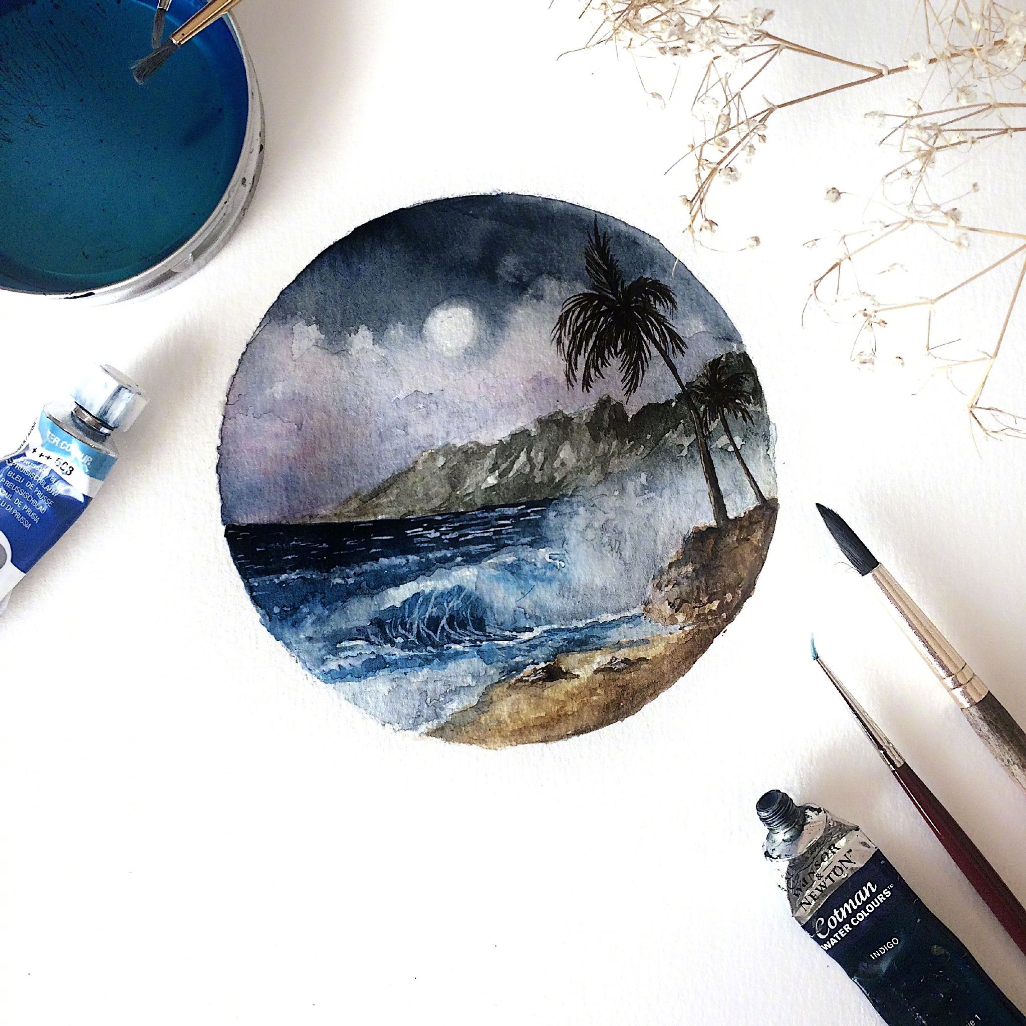 圆形风景水彩插画 ins:rosies.sketchbook