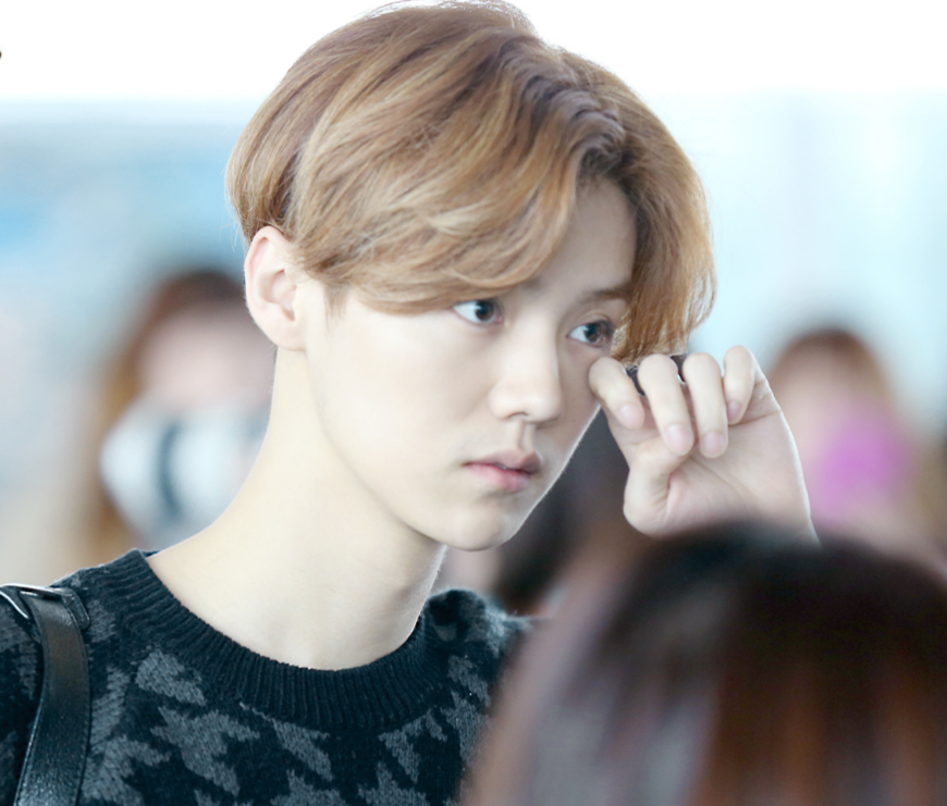 这张机场照上可以明显的看出鹿晗是纯素颜的状态,中分的发型依旧能