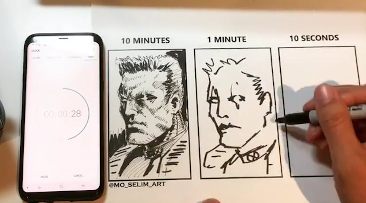 漫威 死侍 分别用10分钟,1分钟和10秒钟画钢力士,依然是10秒的.